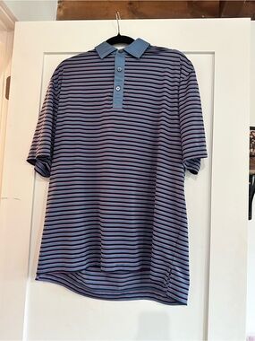 FootJoy Men's Striped Polo in Light Blue, Black, and Pink